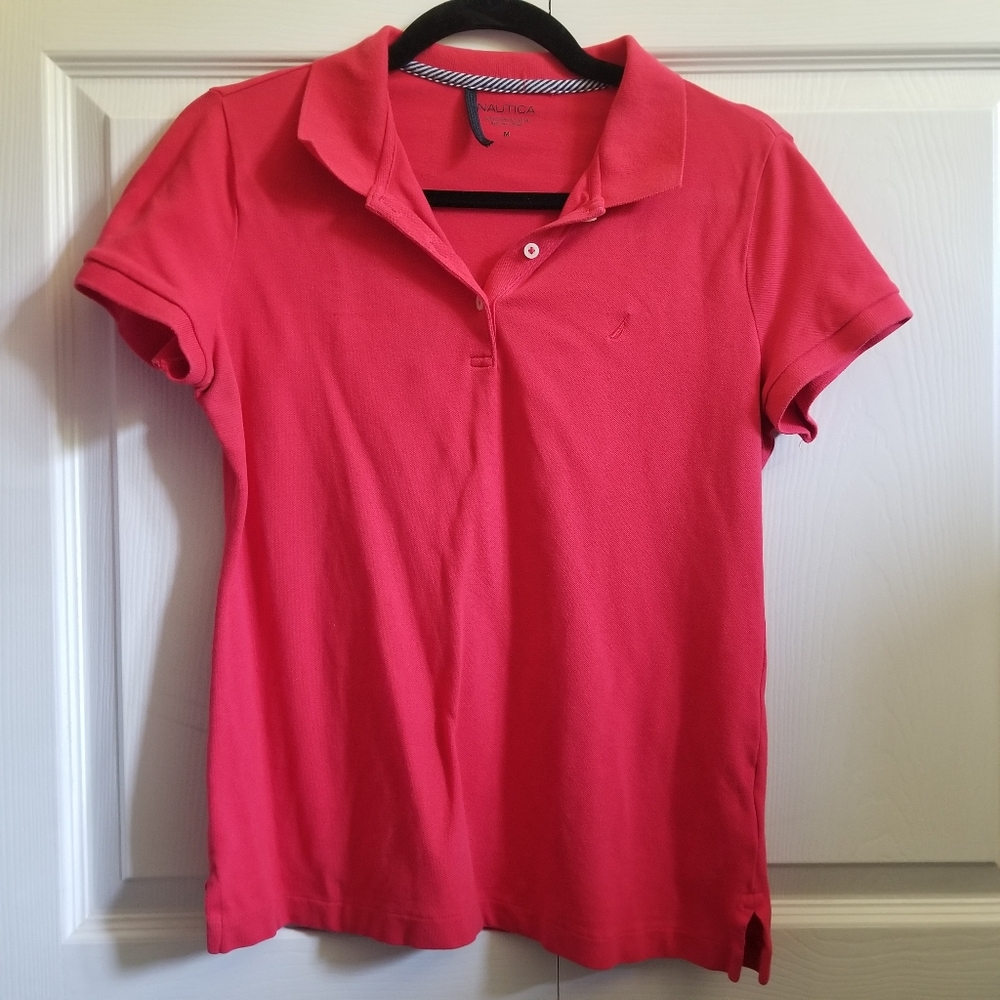 Y2K Nautica Women's Polo Shirt Medium Red Casual Sport Preppy